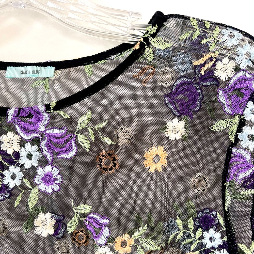 UO Kimchi Blue Floral Embroidered Mesh Tee - Picture 3 of 5